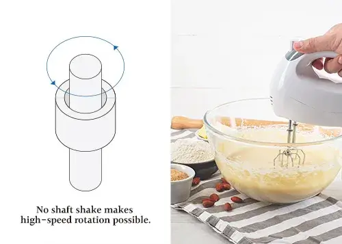 No shaft shake makes high-speed rotation possible.
